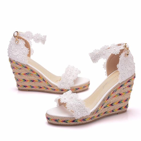 women's sweet fashion crystal slip-on wedge sandals flower pearl fish mouth large size high heel sandals roma shoes 33-42, Black
women's sweet fashion crystal slip-on wedge sandals flower pearl fish mouth large size high heel sandals roma shoes 33-42, Black