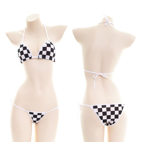 bras sets kawaii women triangle cup bra black white mosaic print halter neck micro bikini set sleepwear japanese lolita lingerie, Red;black
bras sets kawaii women triangle cup bra black white mosaic print halter neck micro bikini set sleepwear japanese lolita lingerie, Red;black