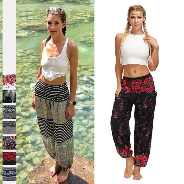 summer women's smocked waist harem yoga pants with pockets hippie boho palazzo casual pants loose home lounge bloomers, White;red
summer women's smocked waist harem yoga pants with pockets hippie boho palazzo casual pants loose home lounge bloomers, White;red