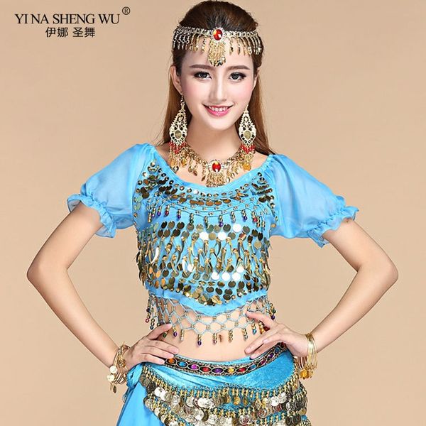women's belly dance costume gold coins chiffon lantern short sleeves tees clothing belly dancing practice top, Black;red
women's belly dance costume gold coins chiffon lantern short sleeves tees clothing belly dancing practice top, Black;red