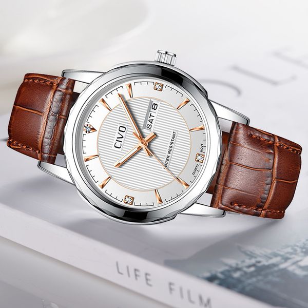 civo reloj hombre mens watches genuine leather waterproof calendar analogue watch clock quartz wrist watches herrenuhr, Slivery;brown
civo reloj hombre mens watches genuine leather waterproof calendar analogue watch clock quartz wrist watches herrenuhr, Slivery;brown
