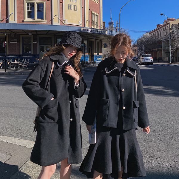 women black lamb woolen long short coat pearl collar winter autumn wool blended outwear female korean style office lady
women black lamb woolen long short coat pearl collar winter autumn wool blended outwear female korean style office lady