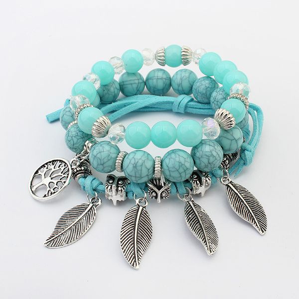 new design colorful womens beautiful 8mm bead strands antique silver feather charm bracelet, Black
new design colorful womens beautiful 8mm bead strands antique silver feather charm bracelet, Black