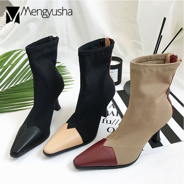 ptactwork leather boots 2019 boot sock stretch med thick heels shoes pointed toe botas fashion autumn ankle boots, Black
ptactwork leather boots 2019 boot sock stretch med thick heels shoes pointed toe botas fashion autumn ankle boots, Black