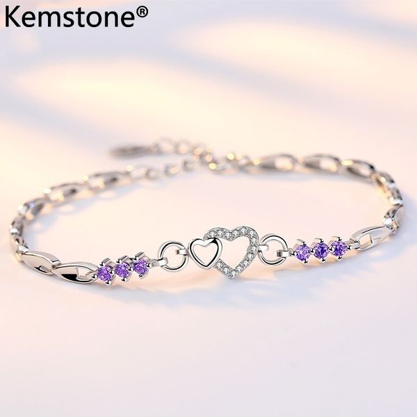 kemstone sweet purple white zircon heart charm link bracelet copper jewelry gift for women, Golden;silver
kemstone sweet purple white zircon heart charm link bracelet copper jewelry gift for women, Golden;silver