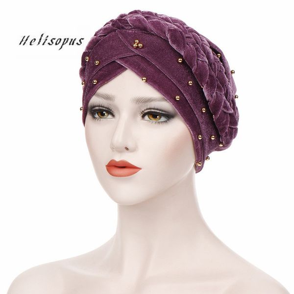 helisopus new braid beaded turban fashion solid color velvet head cap beanies muslim women head wrap hair accessories
helisopus new braid beaded turban fashion solid color velvet head cap beanies muslim women head wrap hair accessories