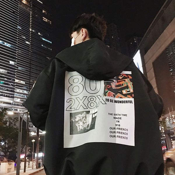 

2018 jacket men's harajuku wind bf loose-fit korean-style hong kong style coat spring and autumn students hooded suit students i, Black;brown