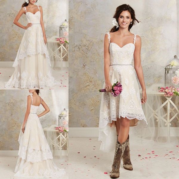 lace country wedding dresses with detachable train high low short bridal dress gown floor length multi layers garden bohemian wedding gowns, White
lace country wedding dresses with detachable train high low short bridal dress gown floor length multi layers garden bohemian wedding gowns, White