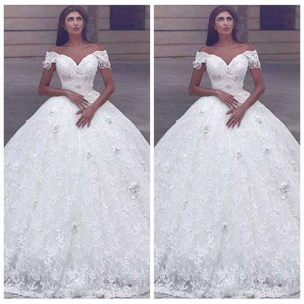 2019 off shoulder short sleeves a-line wedding dresses with 3d flowers adorned long middle east bridal gowns formal lace up back vestidos, White
2019 off shoulder short sleeves a-line wedding dresses with 3d flowers adorned long middle east bridal gowns formal lace up back vestidos, White