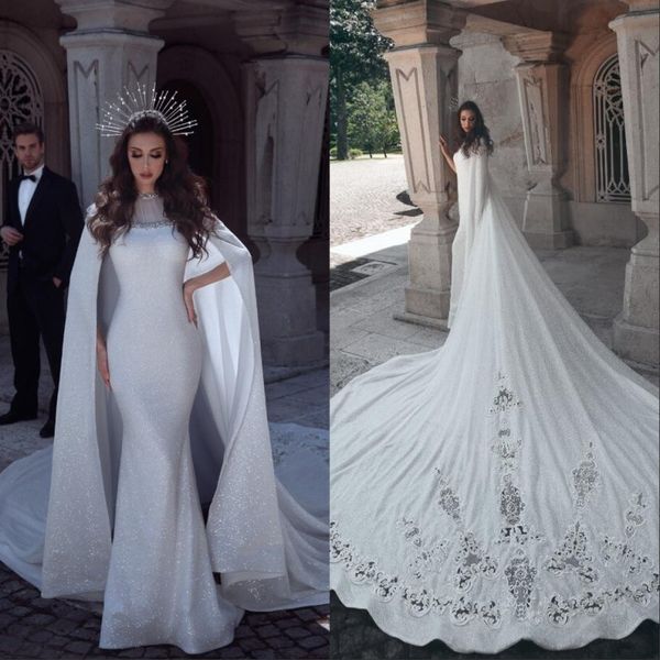 new collection saudi arabic wedding dress elegant shiny fabric long tail bridal dresses with cape vestido de noiva, White
new collection saudi arabic wedding dress elegant shiny fabric long tail bridal dresses with cape vestido de noiva, White