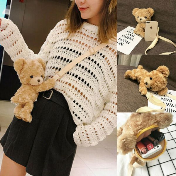 kawaii girls cute smile bear soft plush doll lolita handbag crossbody satchel a