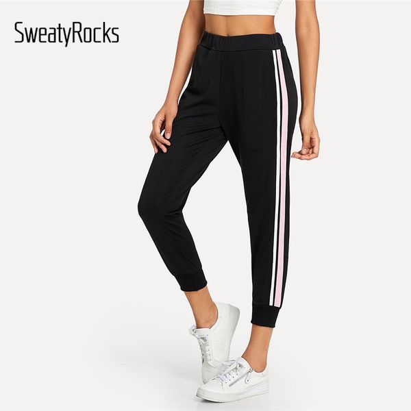 sweatyrocks black trousers women pants side stripe sweatpants 2018 autumn new womens workout clothes elastic waist casual pants, Black;white
sweatyrocks black trousers women pants side stripe sweatpants 2018 autumn new womens workout clothes elastic waist casual pants, Black;white