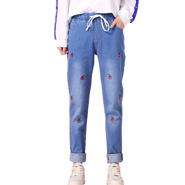 new sweet cherry embroidery women jeans harajuku fashion cotton girls trousers loose tight waist flanging pencil denim pants, Blue
new sweet cherry embroidery women jeans harajuku fashion cotton girls trousers loose tight waist flanging pencil denim pants, Blue