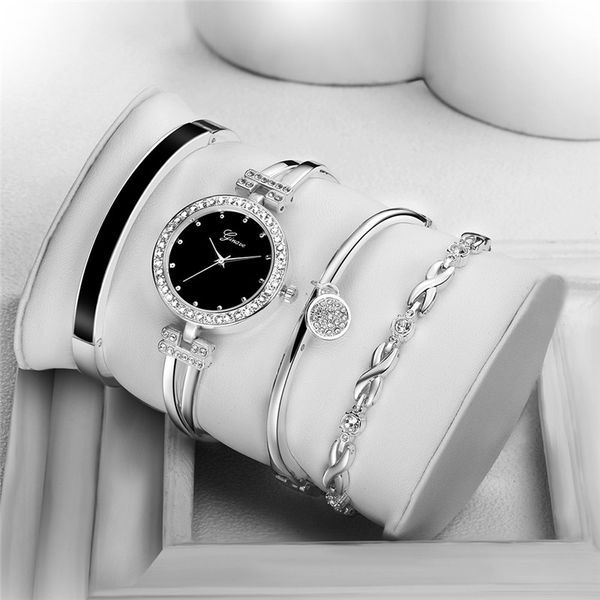 4pcs women luxury elegant rhinestone quartz bracelet watch female rhinestone clock wristwatch, Slivery;brown
4pcs women luxury elegant rhinestone quartz bracelet watch female rhinestone clock wristwatch, Slivery;brown