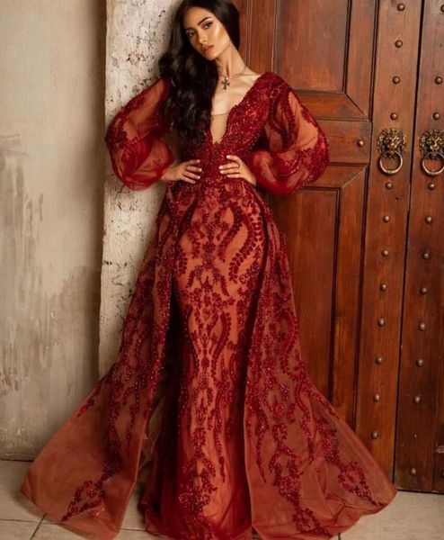 attractive mermaid beaded overskirt evening dresses sheer deep v neck long sleeves lace prom gowns appliqued formal dress, Black;red
attractive mermaid beaded overskirt evening dresses sheer deep v neck long sleeves lace prom gowns appliqued formal dress, Black;red