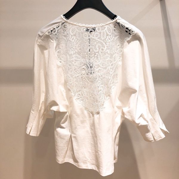 2019 spring summer pure color three-quarter sleeves v neck cotton embroidery t-shirt women shirt fashion m3118, White
2019 spring summer pure color three-quarter sleeves v neck cotton embroidery t-shirt women shirt fashion m3118, White