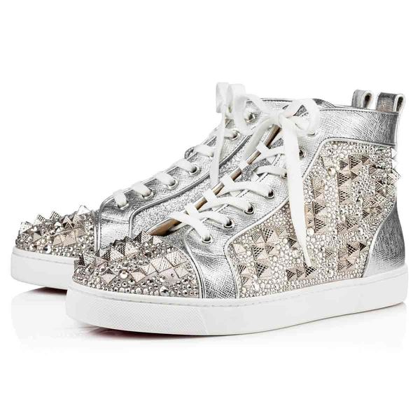 luxury couple spiked red bottom shoes trainers high sneaker men's strass rhinestones black leather with sliver pyramid rivets studded
luxury couple spiked red bottom shoes trainers high sneaker men's strass rhinestones black leather with sliver pyramid rivets studded
