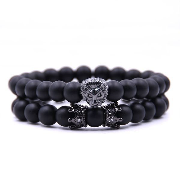 men bracelet lion head with crown bracelets 8mm natural stone beads bracelet pave cz crowns men women jewelry pulseira, Black
men bracelet lion head with crown bracelets 8mm natural stone beads bracelet pave cz crowns men women jewelry pulseira, Black