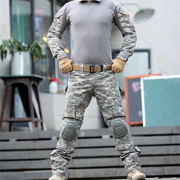 outdoor camouflage tactical uniform suits with elbow knee pads men hunting training camping combat shirt pants sets, Gray;blue
outdoor camouflage tactical uniform suits with elbow knee pads men hunting training camping combat shirt pants sets, Gray;blue
