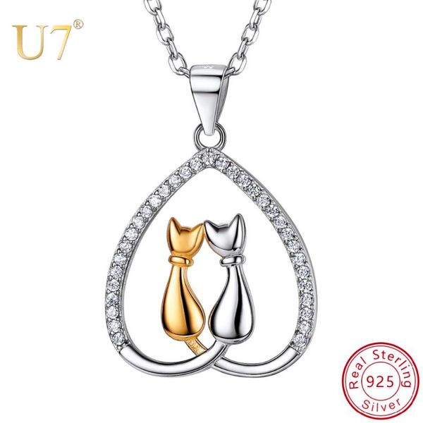 u7 925 sterling silver cute two cats in heart pendant necklaces cz choker necklace women valentine's day gift for her sc226
u7 925 sterling silver cute two cats in heart pendant necklaces cz choker necklace women valentine's day gift for her sc226