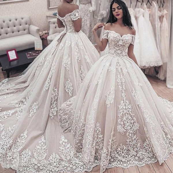 vintage lace dubai wedding dresses 2020 royal church ball gown bridal gowns off the shoulder lace up back plus size vestido de noiva, White
vintage lace dubai wedding dresses 2020 royal church ball gown bridal gowns off the shoulder lace up back plus size vestido de noiva, White