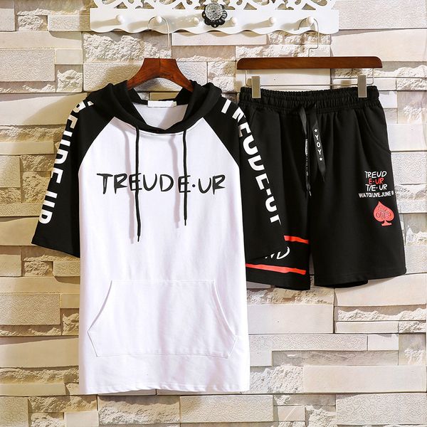 summer new style men's short-sleeved t-shirt korean-style hooded leisure sports suit handsome men's wear trend t007 p, White;black
summer new style men's short-sleeved t-shirt korean-style hooded leisure sports suit handsome men's wear trend t007 p, White;black