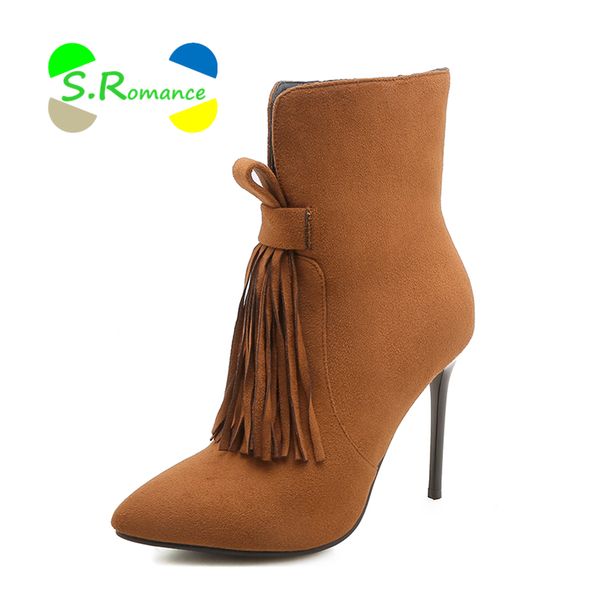 s.romance women ankle boots woman shoes supper high thin heels pointed toe fringe zipper 2018 new arrival sb224, Black
s.romance women ankle boots woman shoes supper high thin heels pointed toe fringe zipper 2018 new arrival sb224, Black
