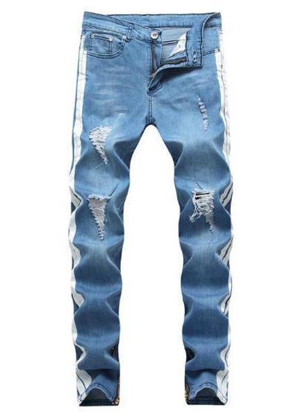 ripped distressed long light blue striped jean pants fashion trousers males clothing mens designer jeans
ripped distressed long light blue striped jean pants fashion trousers males clothing mens designer jeans