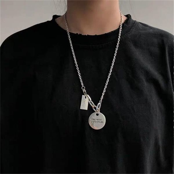 new couple wild retro old hong kong style harajuku style round card pendant letter clavicle chain men and women long money chain, Silver
new couple wild retro old hong kong style harajuku style round card pendant letter clavicle chain men and women long money chain, Silver
