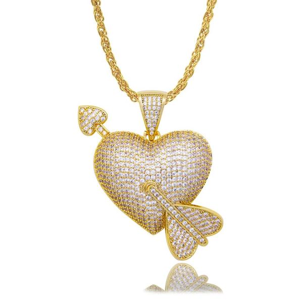 hip hop heart cupid's arrow pendant necklaces for men women luxury lovers diamonds pendants 18k gold plated copper zircons necklace jew, Silver
hip hop heart cupid's arrow pendant necklaces for men women luxury lovers diamonds pendants 18k gold plated copper zircons necklace jew, Silver