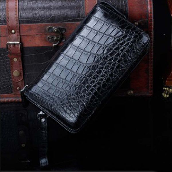 ourui new selling true crocodile men hand caught black belly package red wine men clutch bag