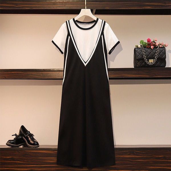summer set 2020 new style plus size 6xl short sleeve t-shirt with overall dress korean dress set for fat mm, White
summer set 2020 new style plus size 6xl short sleeve t-shirt with overall dress korean dress set for fat mm, White