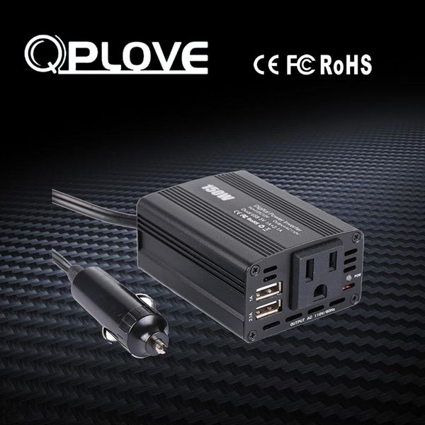 

qplove car power inverter 12v 220v 150w mini size efficient output dual usb socket with overload and overheating protection