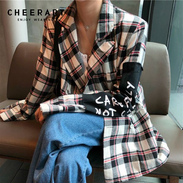 cheerart plaid blazer women blazers and jackets coat chic korean casual blazer blue red white patch female clothes, White;black
cheerart plaid blazer women blazers and jackets coat chic korean casual blazer blue red white patch female clothes, White;black