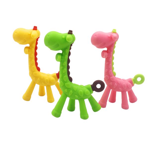 cartoon giraffe shaped baby teether silicone food grade infant teething toys new necklace hanging soothers toy 
cartoon giraffe shaped baby teether silicone food grade infant teething toys new necklace hanging soothers toy
