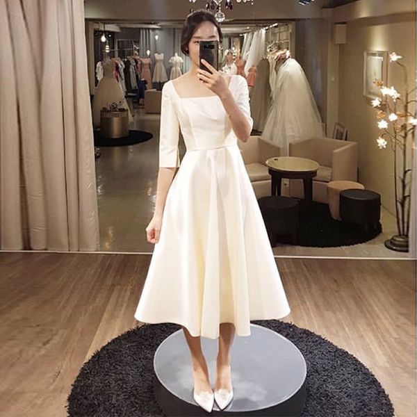 2020 simple tea length wedding dresses with half sleeves white ivory korea bridal dress a line wedding gowns custom made
2020 simple tea length wedding dresses with half sleeves white ivory korea bridal dress a line wedding gowns custom made