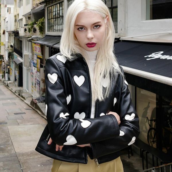 2018 autumn new pu leather jacket women spliced love print pattern coat slim was thin black pu jacket long-sleeved outwear l1127
2018 autumn new pu leather jacket women spliced love print pattern coat slim was thin black pu jacket long-sleeved outwear l1127