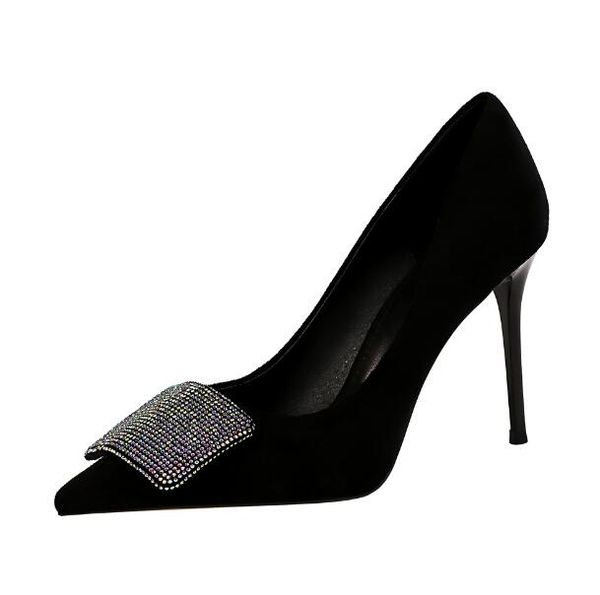 designer luxury women vintage pumps suede stiletto lady rhinestone square buckle fresh shallow mouth pointed lady dress party shoes, Black
designer luxury women vintage pumps suede stiletto lady rhinestone square buckle fresh shallow mouth pointed lady dress party shoes, Black