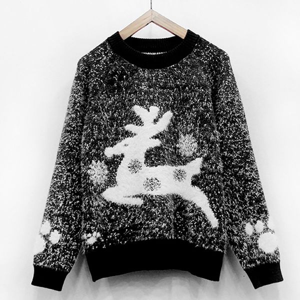 women sweater ladies christmas long sleeve sweater knitwear blouse shirt sweatshirt fashion female winter m840#, White;black