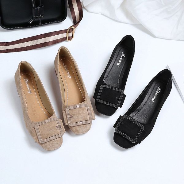 2019 spring and autumn-korean-style women's shoes shallow mouth suede square head lazy women's shoes chunky-heel foot covering f, Black 
2019 spring and autumn-korean-style women's shoes shallow mouth suede square head lazy women's shoes chunky-heel foot covering f, Black
