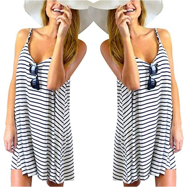 2019 women's fashion designer summer sundress casual striped dresses sleeveless black and white stripe loose sling skirt dress, Black;gray
2019 women's fashion designer summer sundress casual striped dresses sleeveless black and white stripe loose sling skirt dress, Black;gray