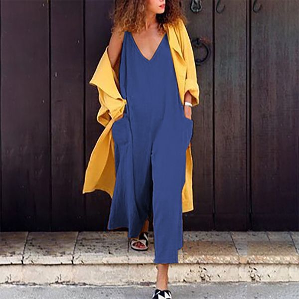 2019 new ladies casual loose v-neck sleeveless pocket plus size jumpsuit, Black;white
2019 new ladies casual loose v-neck sleeveless pocket plus size jumpsuit, Black;white