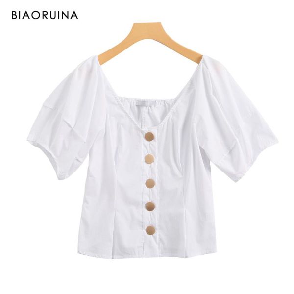 women's blouses & shirts biaoruina women fashion all-match short-sleeved v-neck white short shirt female single breasted korean style s
women's blouses & shirts biaoruina women fashion all-match short-sleeved v-neck white short shirt female single breasted korean style s