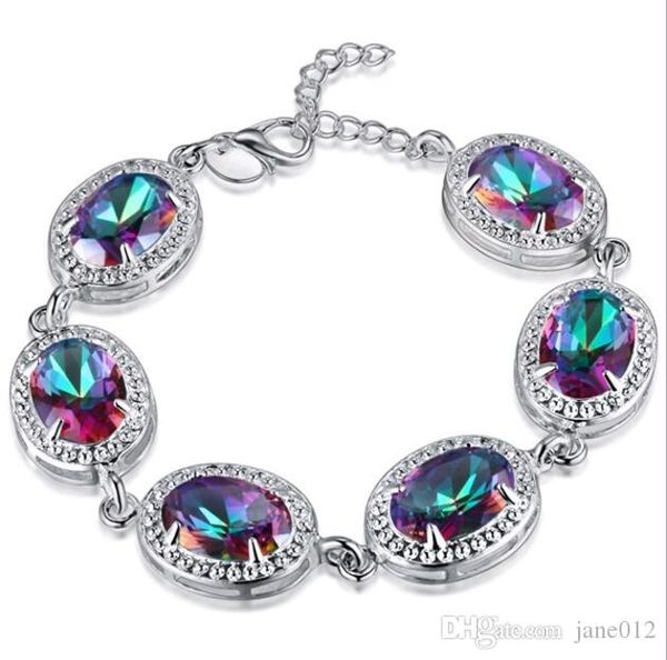 in stock fashion jewelry 925 silver plate crystal rhinestone clasp link chain bracelet bangle red blue green mix, Black