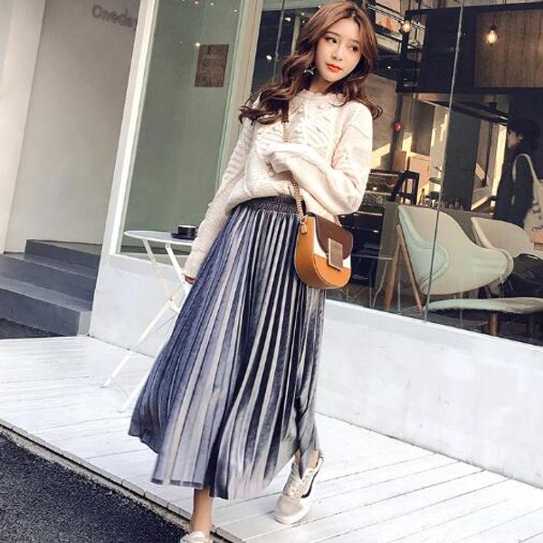 2020 new spring autumn women solid skirt high waist velvet elastic female midi skrit loose vintage pleated skirts dc698, Black
2020 new spring autumn women solid skirt high waist velvet elastic female midi skrit loose vintage pleated skirts dc698, Black
