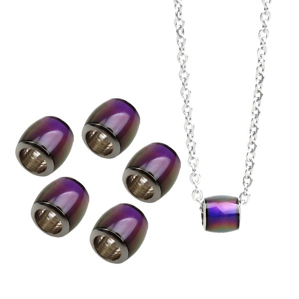 6 pieces fancy color change mood thermo sensitive barrel beads with 50cm long chain necklace, Silver
6 pieces fancy color change mood thermo sensitive barrel beads with 50cm long chain necklace, Silver
