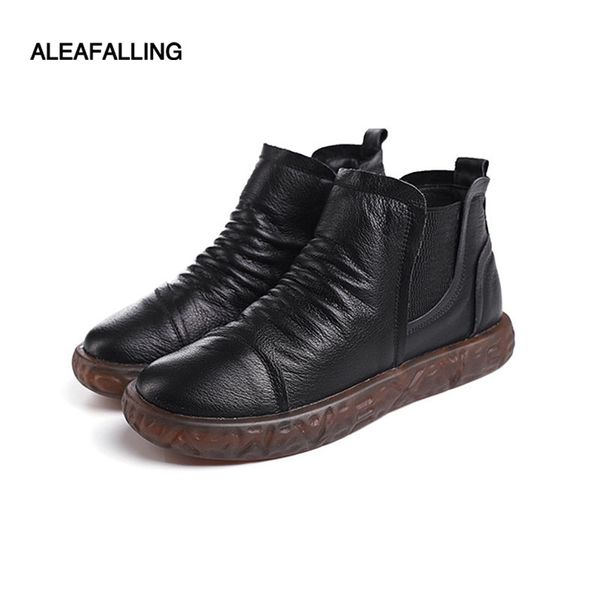 aleafalling ankle boots hand-made genuine leather woman boots round toe zip open shoes female footwear cow muscle sole wbt165, Black
aleafalling ankle boots hand-made genuine leather woman boots round toe zip open shoes female footwear cow muscle sole wbt165, Black
