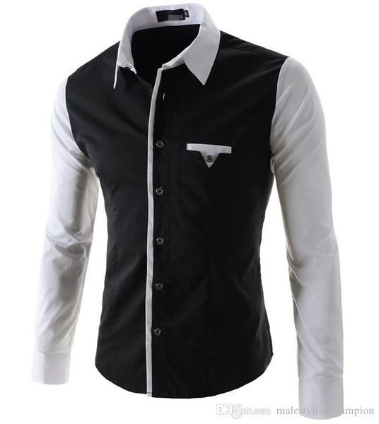 designer mens dress shirt casual slim long sleeves fashion patchwork single breasted shirts, White;black
designer mens dress shirt casual slim long sleeves fashion patchwork single breasted shirts, White;black