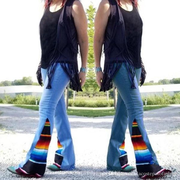 rainrow color panelled womens flare jeans fashion women long pants with zipper and pocket designer pants, Blue
rainrow color panelled womens flare jeans fashion women long pants with zipper and pocket designer pants, Blue