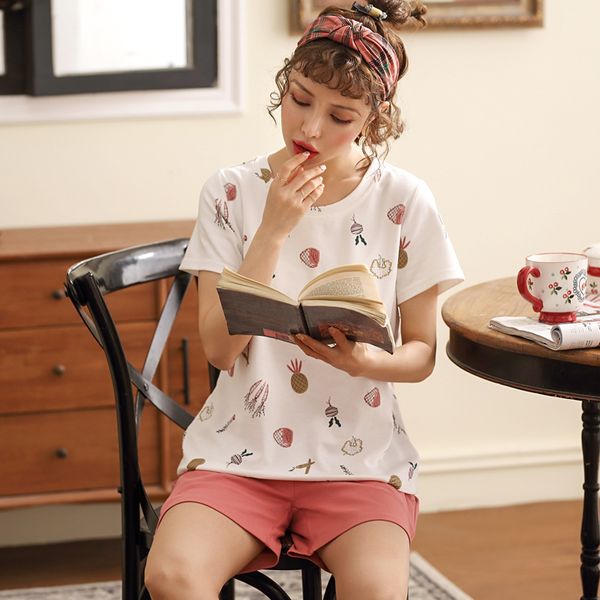 white simple short sleeve sleepwear soft cotton women's pajama set cartoon ladies nightwear summer underwear female pijamas, Black;red
white simple short sleeve sleepwear soft cotton women's pajama set cartoon ladies nightwear summer underwear female pijamas, Black;red
